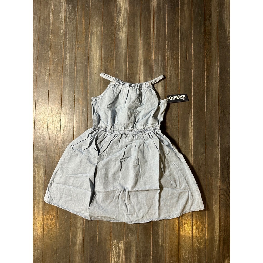 OshKosh Bgosh Girls Blue Chambray Halter Dress Elastic Waist Sleeveless
